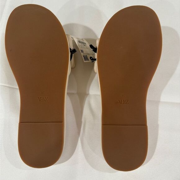 ZARA EMBELLISHED PUFFER SLIDE CREAM LEATHER SANDALS EU 38 / US 7.5 - Picture 6 of 11